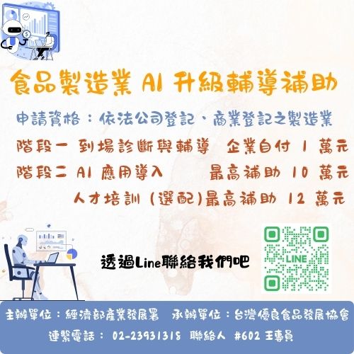 食品製造業 AI 升級輔導補助